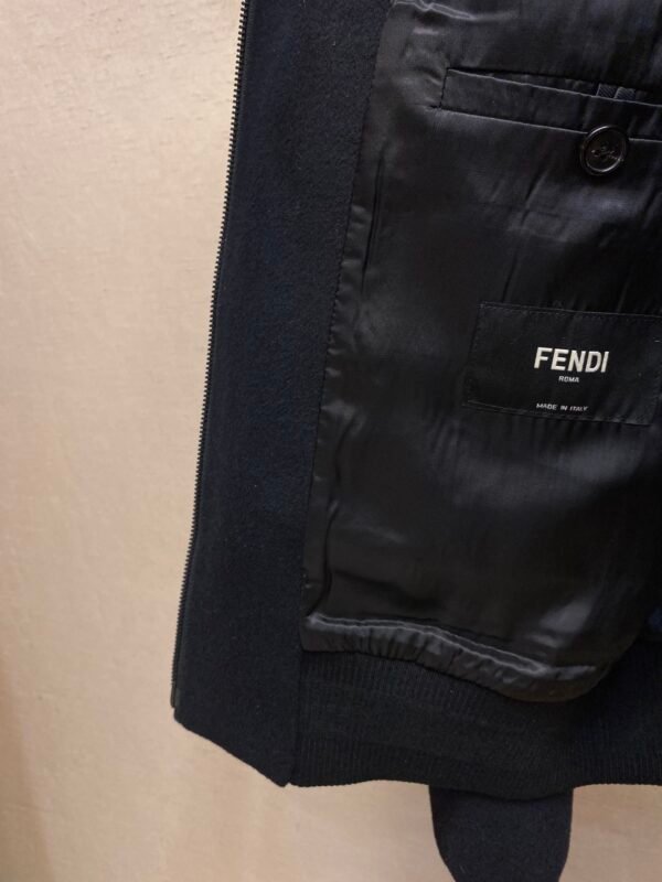 FND Zip-Up Jacket with Faux Fur Monogram Collar - Black