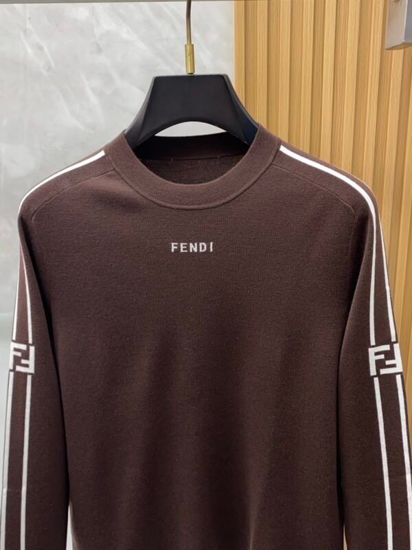 c866c206 FND Crew Neck Jumper with Contrast Sleeve Stripe Detail - Brown