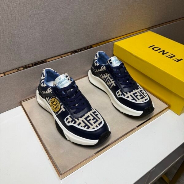 FND Low-Top Chunky Trainers with All Over Pattern - Navy/Cream