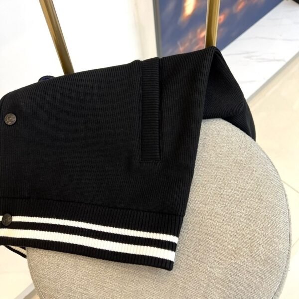 FND Ribbed Collar Button-Front Jacket - Black