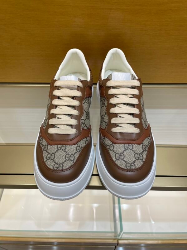 ca687e93 GCCI Low-Top Monogram Trainers with Contrast Panels - Dark Brown