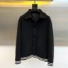 FND Ribbed Collar Button-Front Jacket - Black