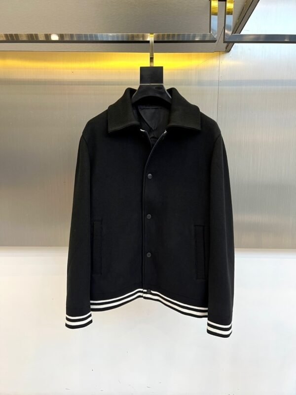 FND Ribbed Collar Button-Front Jacket - Black