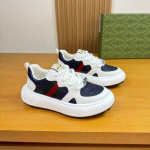 GCCI Chunky Trainers with Side Stripe and Embossed Pattern - Navy Blue/White