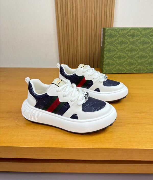 GCCI Chunky Trainers with Side Stripe and Embossed Pattern - Navy Blue/White