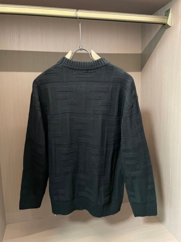 FND Textured Jacquard Crew Neck Knit Jumper - Black