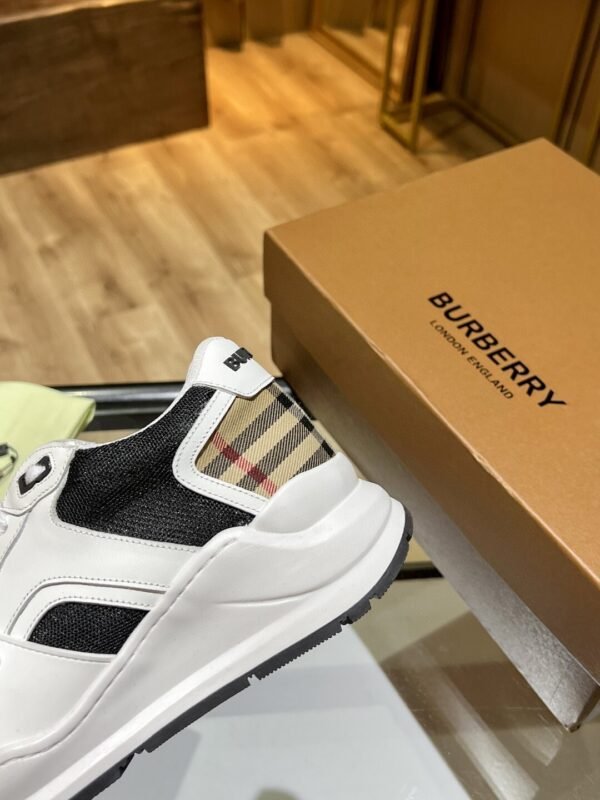 BRBY Trainers with Check Heel Panel and Strap - White/Black