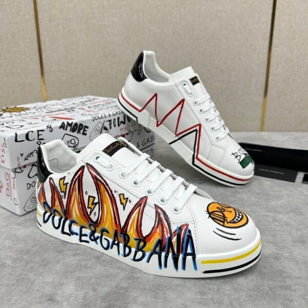 DG White Low-Top Trainers with Multicolour Graphic Prints
