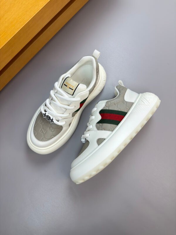 GCCI Chunky Trainers with Side Stripe and Embossed Pattern - Grey/White