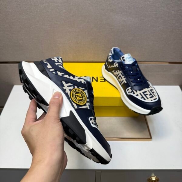 FND Low-Top Chunky Trainers with All Over Pattern - Navy/Cream