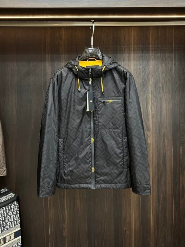 FND All-Over Monogram Hooded Zip-Up Jacket - Black