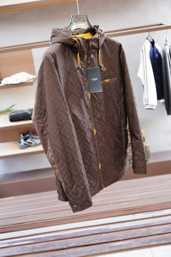FND All-Over Monogram Hooded Zip-Up Jacket - Chocolate Brown
