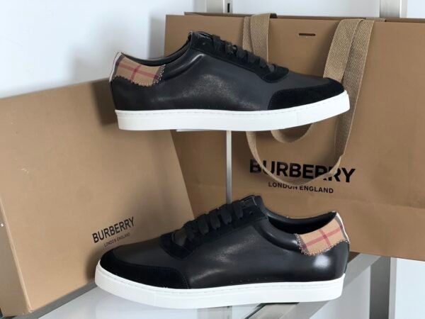 BRBY Trainers with Check Heel Accent - Black