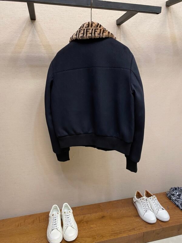 FND Zip-Up Jacket with Faux Fur Monogram Collar - Black