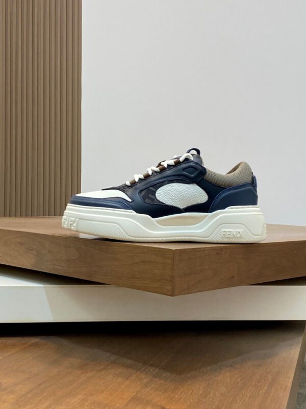 FND Low-Top Trainers with Subtle Brown Accents - Navy/White