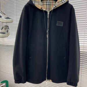 BRBY Hooded Zip-Up Jacket with check Lining - Black