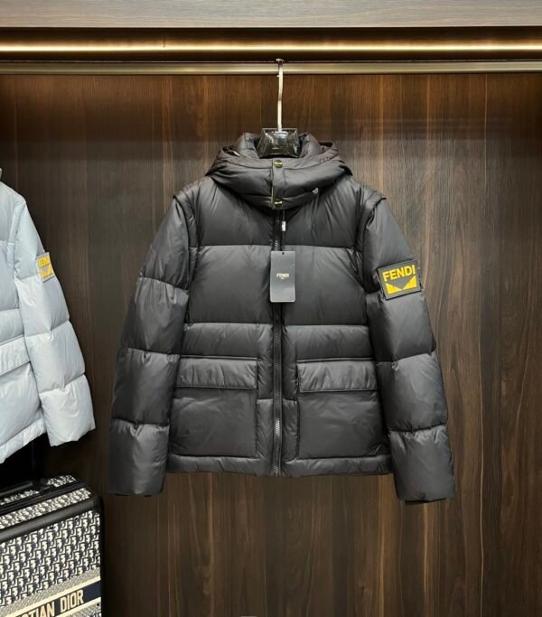 FND Hooded Puffer Jacket with Contrast Lining - Black