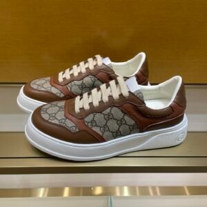 GCCI Low-Top Monogram Trainers with Contrast Panels - Dark Brown