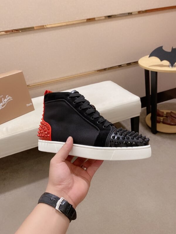 CLB High-Top Trainers with Studded Toe and Red Heel Accent - Black