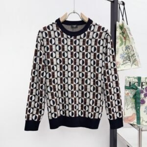 FND All-Over Geometric Pattern Crew Neck Knit Jumper - Brown/Black