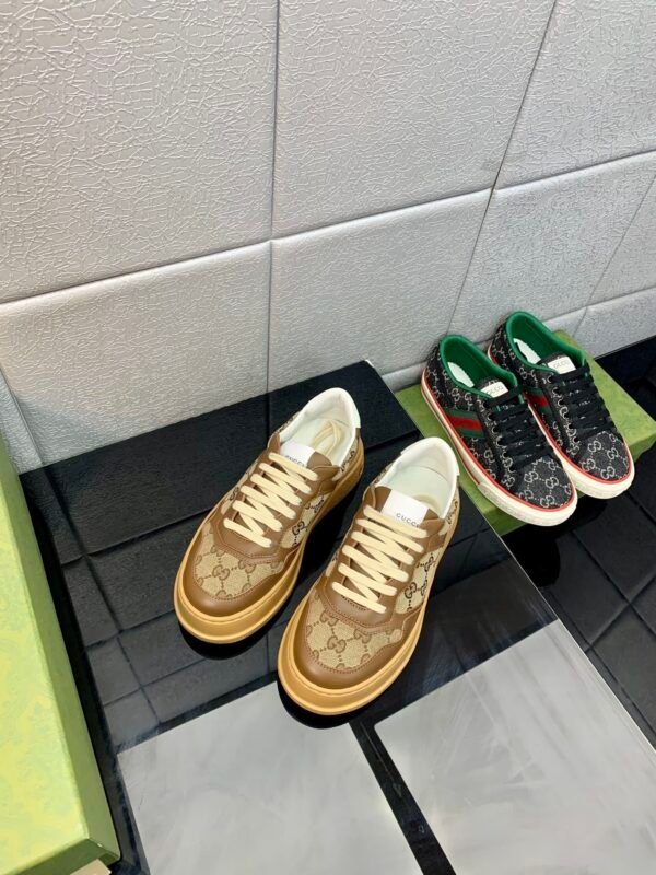 GCCI Low-Top Monogram Trainers with Contrast Panels - Tan