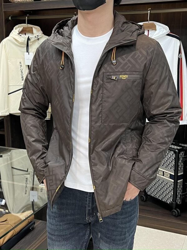 FND All-Over Monogram Hooded Zip-Up Jacket - Brown