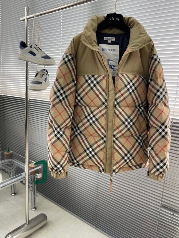 BRBY Zip-Up Check Puffer Jacket - Beige