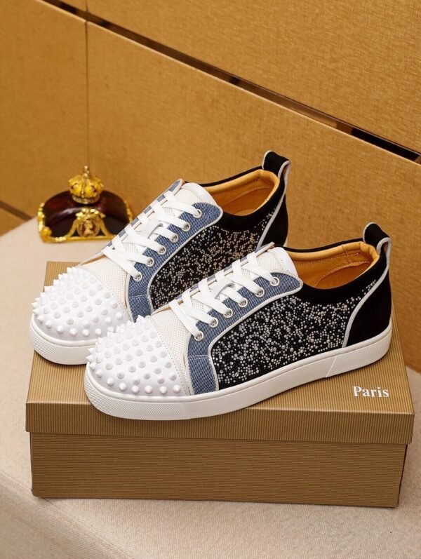 CLB Trainers with Studded Toe and Crystal-Effect Side Panels - Black/White