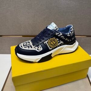 FND Low-Top Chunky Trainers with All Over Pattern - Navy/Cream