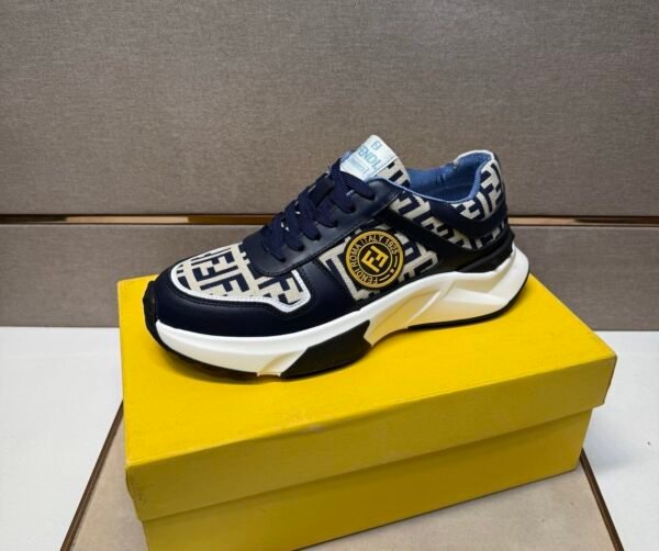 FND Low-Top Chunky Trainers with All Over Pattern - Navy/Cream