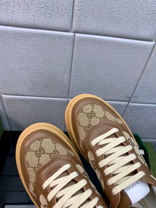 GCCI Low-Top Monogram Trainers with Contrast Panels - Tan