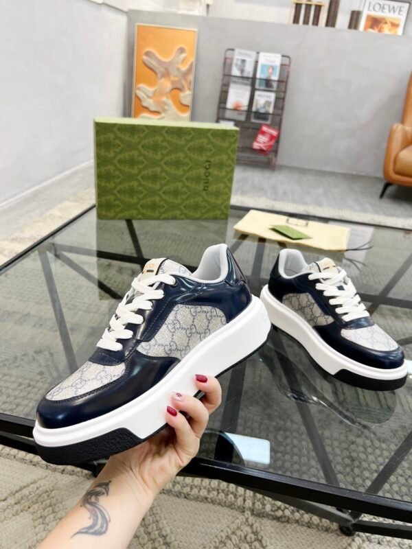 GCCI Low-Top Monogram Trainers with Contrast Panels - Black