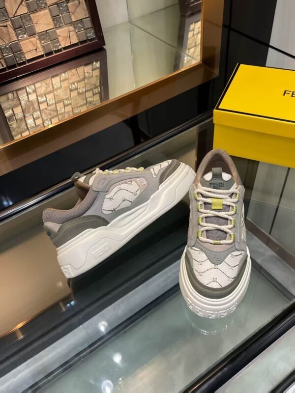 FND Chunky Trainers with Lime Accents - Grey & Off-White