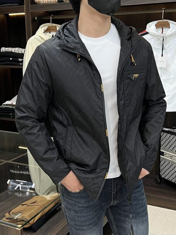 FND All-Over Monogram Hooded Zip-Up Jacket - Black