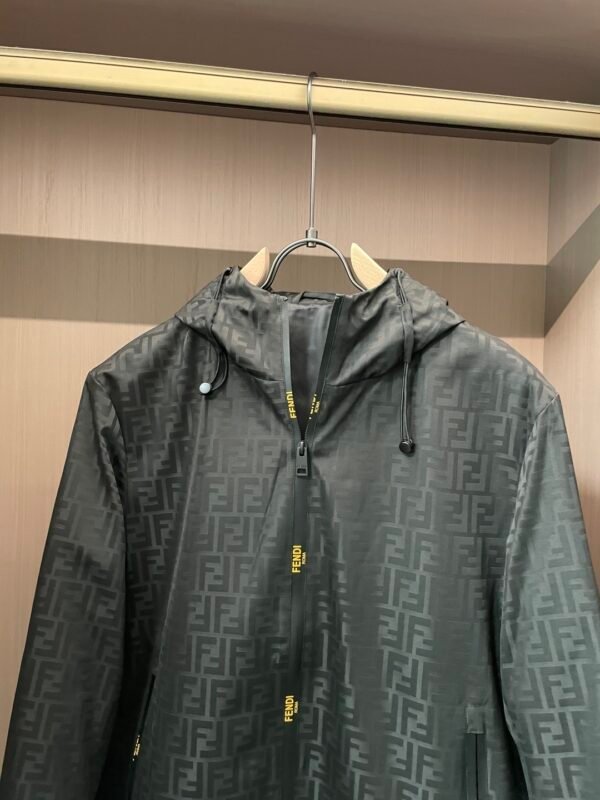 FND All-Over Monogram Hooded Zip-Up Jacket - Black