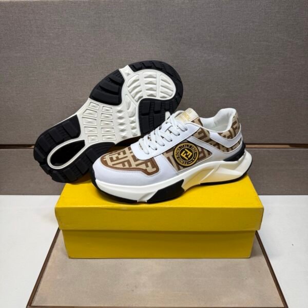 FND Low-Top Chunky Trainers with All Over Pattern - White/Brown