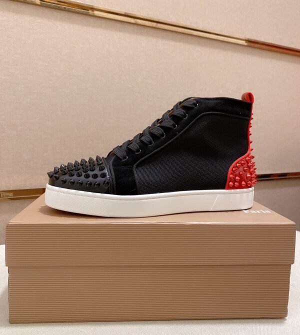 CLB High-Top Trainers with Studded Toe and Red Heel Accent - Black