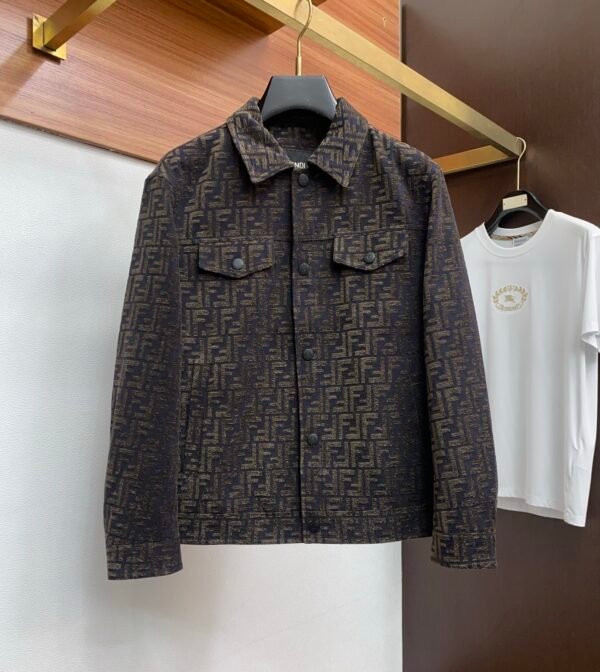 FND All-Over Pattern Button-Front Jacket - Dark Brown