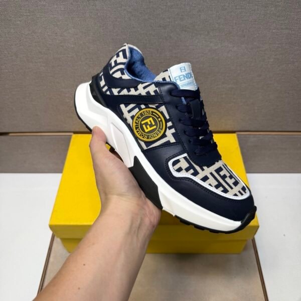 FND Low-Top Chunky Trainers with All Over Pattern - Navy/Cream