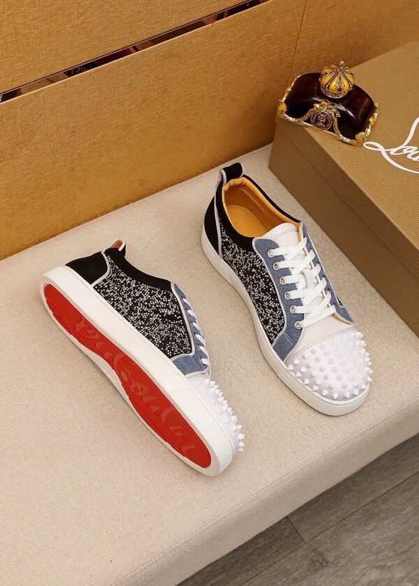 CLB Trainers with Studded Toe and Crystal-Effect Side Panels - Black/White