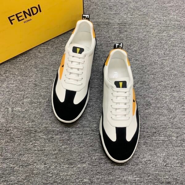 FND Low-Top Trainers with Contrast Yellow Panels - Black/White