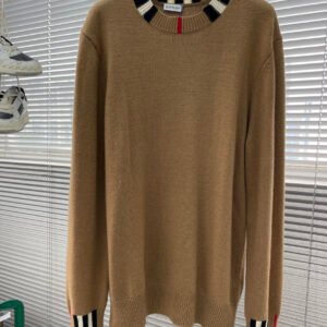 BRBY Striped Ribbed Crew Neck Knit Jumper - Brown
