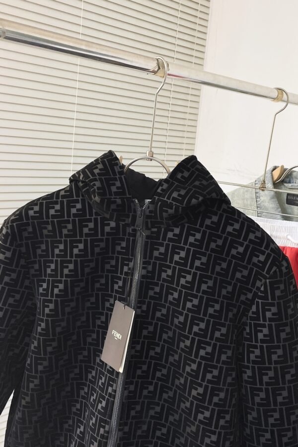 FND All-Over Monogram Zip-Up Hoodie - Black