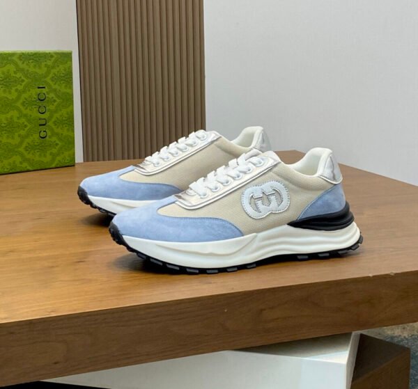 f6c247e7 GCCI Low-Top Trainers with Logo Patch - Ice Blue/Beige