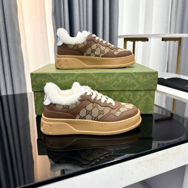 f714e508 GCCI Monogram Trainers with Plush-Lined Collar - Brown