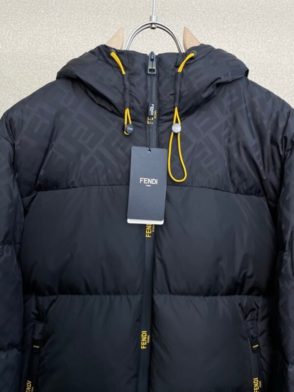 FND Hooded Puffer Jacket with Contrast Lining - Navy Blue