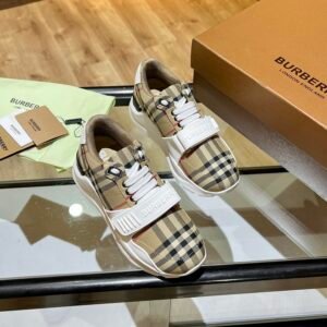 BRBY Trainers with Check Panel and Strap - Beige