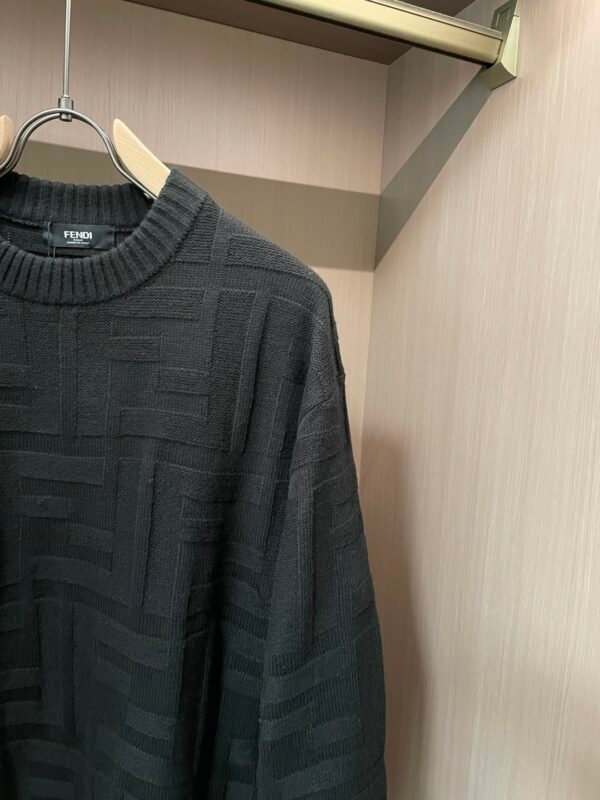 FND Textured Jacquard Crew Neck Knit Jumper - Black