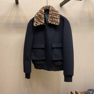 FND Zip-Up Jacket with Faux Fur Monogram Collar - Black