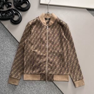 FND All-Over Pattern Zip-Up Jacket - Brown